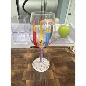Lolita Happy Birthday Hand Painted Wine Glass with Recipe on Bottom *